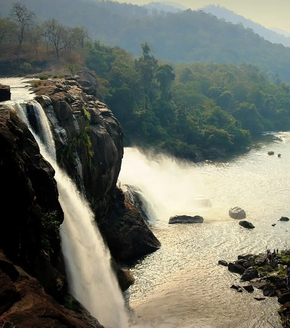 Water gushing down from Athirappily Waterfalls 